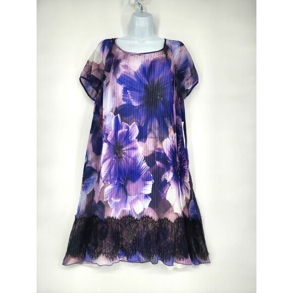 Argenti Floral Pastel Watercolor Pleated Shift Dress Women's Size 14 - Picture 9 of 10